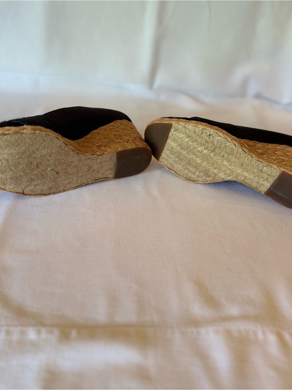 Adrienne Vittadini Black Espadrille Wedge Peep-Toe Heels Size 9 - Picture 7 of 7